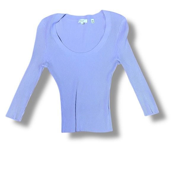A.L.C. Brendan Stretchy Long Sleeve Ribbed Shirt Lilac Purple Size Small Spring - Picture 3 of 10
